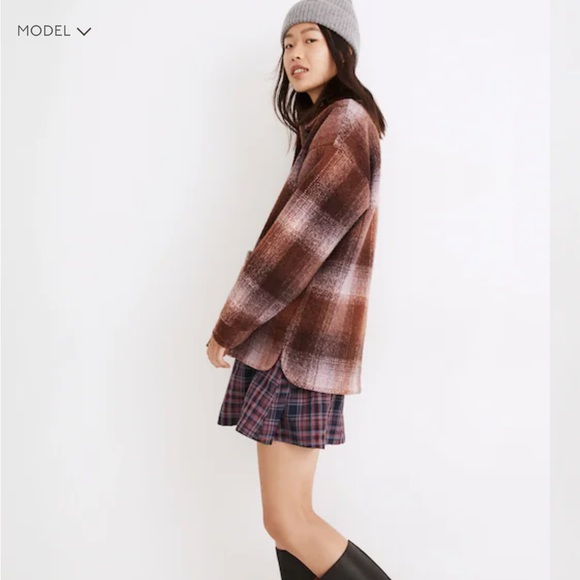 Madewell Brushed Plaid Knit Shirt Jacket in faded fig - Picture 2 of 9